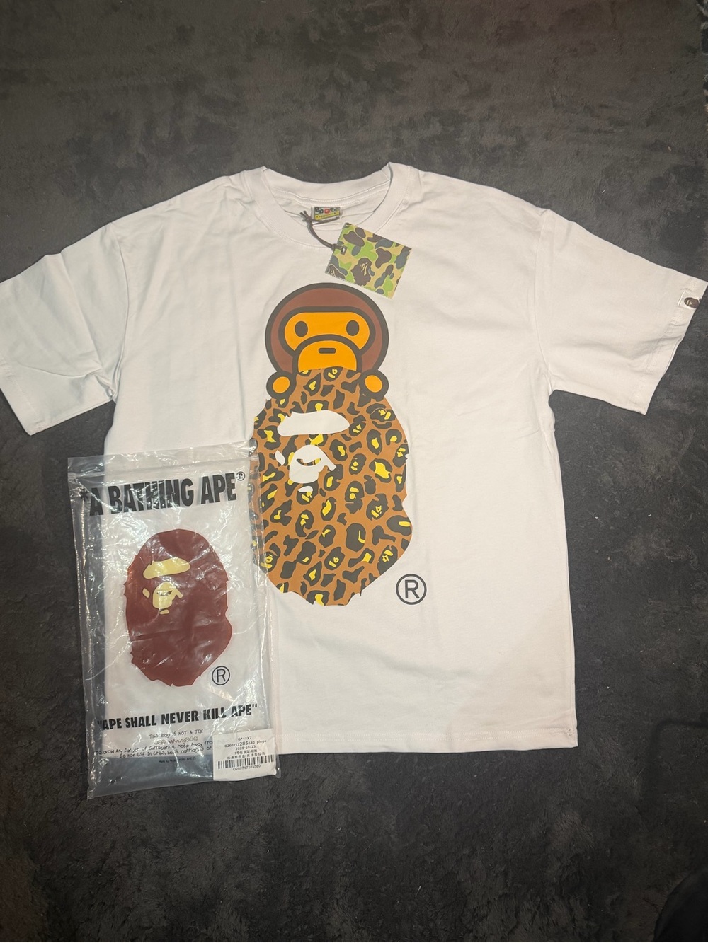 A Bathing Ape White Short-Sleeve Tee with Leopard Ape Head Graphic